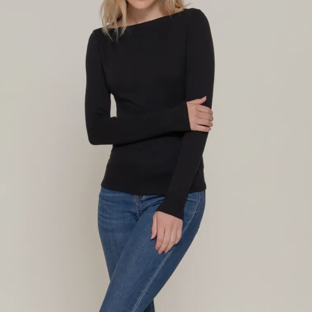 LONG SLEEVE WIDE BOAT NECK BRUSHED KNIT TOP - Picture 5 of 5
